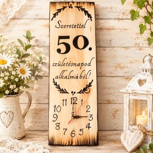 🎁 Egyedi fa falióra – 50. születésnapra, szeretettel